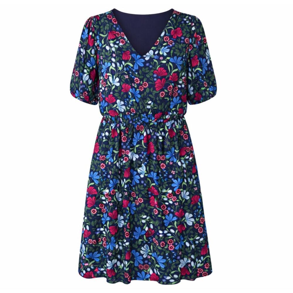 DRAPER JAMES SMOCKED FLORAL BLOUSON MIDI PREPPY CASUAL ELBOW SLEEVE DRESS LARGE
